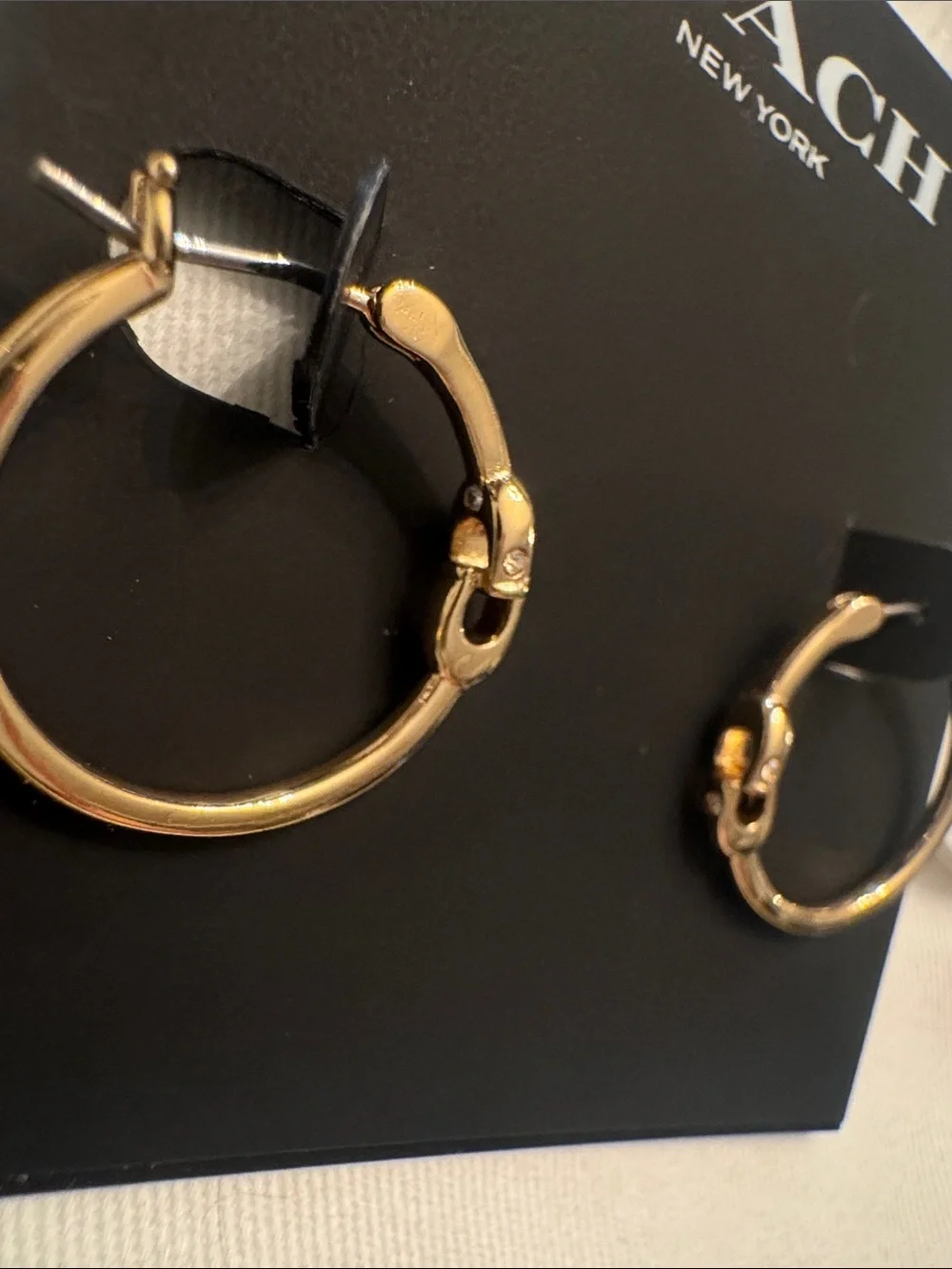 COACH Gold Women's Interlock C Signature Hoop Earrings - Picture 5 of 5